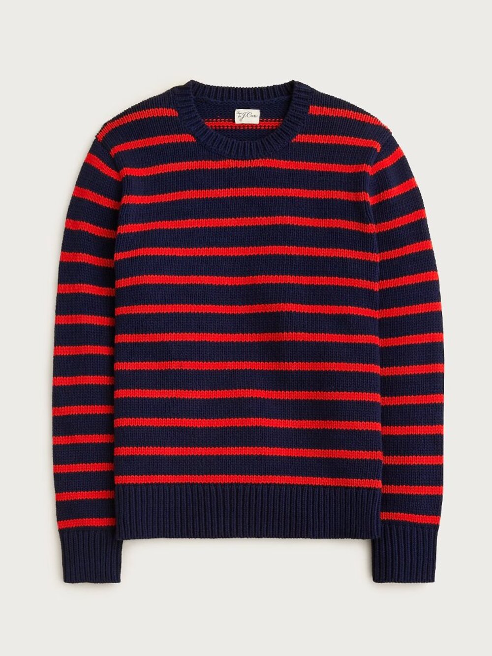 J crew Mens CottonCrewneck Red and Navy Stripe Medium NWOT